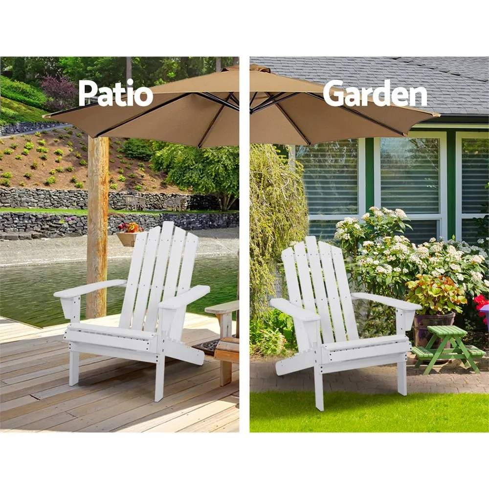 2PC Adirondack Outdoor Table and Chair Wooden Beach Chair Patio Furniture White