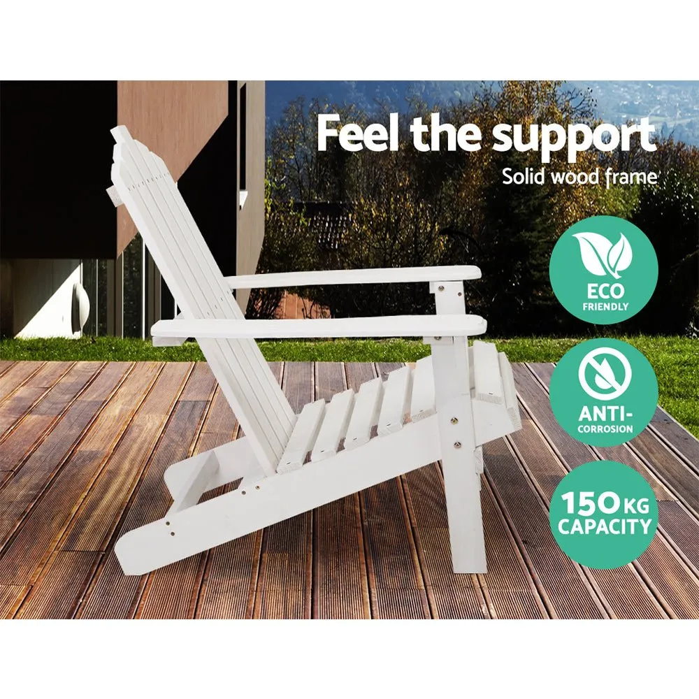 2PC Adirondack Outdoor Table and Chair Wooden Beach Chair Patio Furniture White