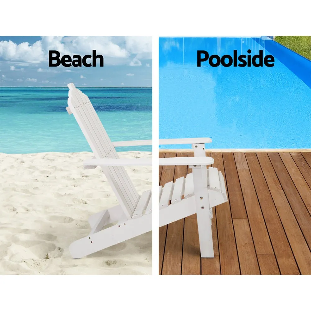 2PC Adirondack Outdoor Table and Chair Wooden Beach Chair Patio Furniture White