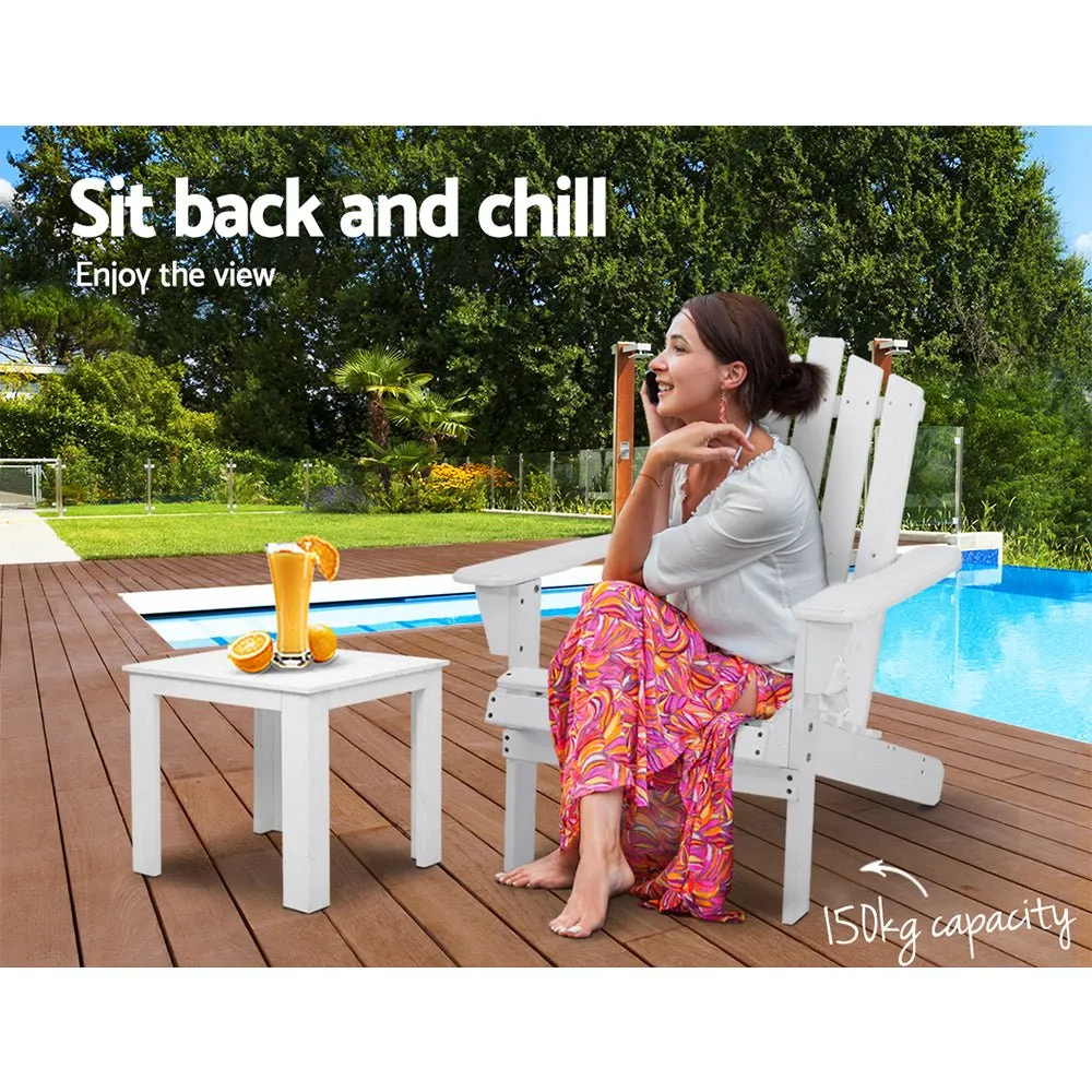 2PC Adirondack Outdoor Table and Chair Wooden Beach Chair Patio Furniture White