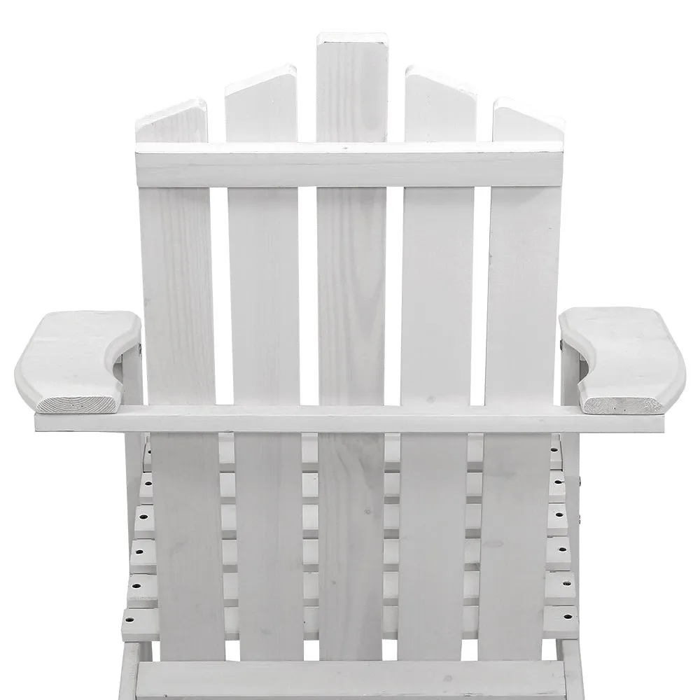 2PC Adirondack Outdoor Table and Chair Wooden Beach Chair Patio Furniture White