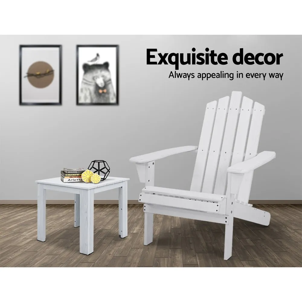 2PC Adirondack Outdoor Table and Chair Wooden Beach Chair Patio Furniture White