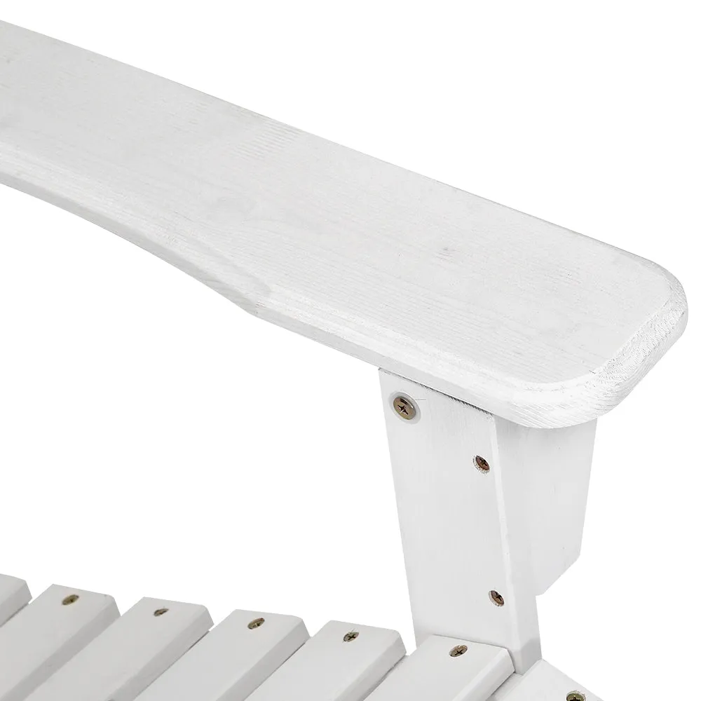 2PC Adirondack Outdoor Table and Chair Wooden Beach Chair Patio Furniture White