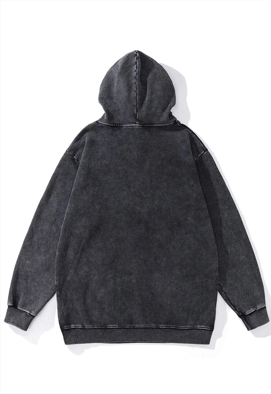 Anime hoodie vintage wash pullover jumper in grey