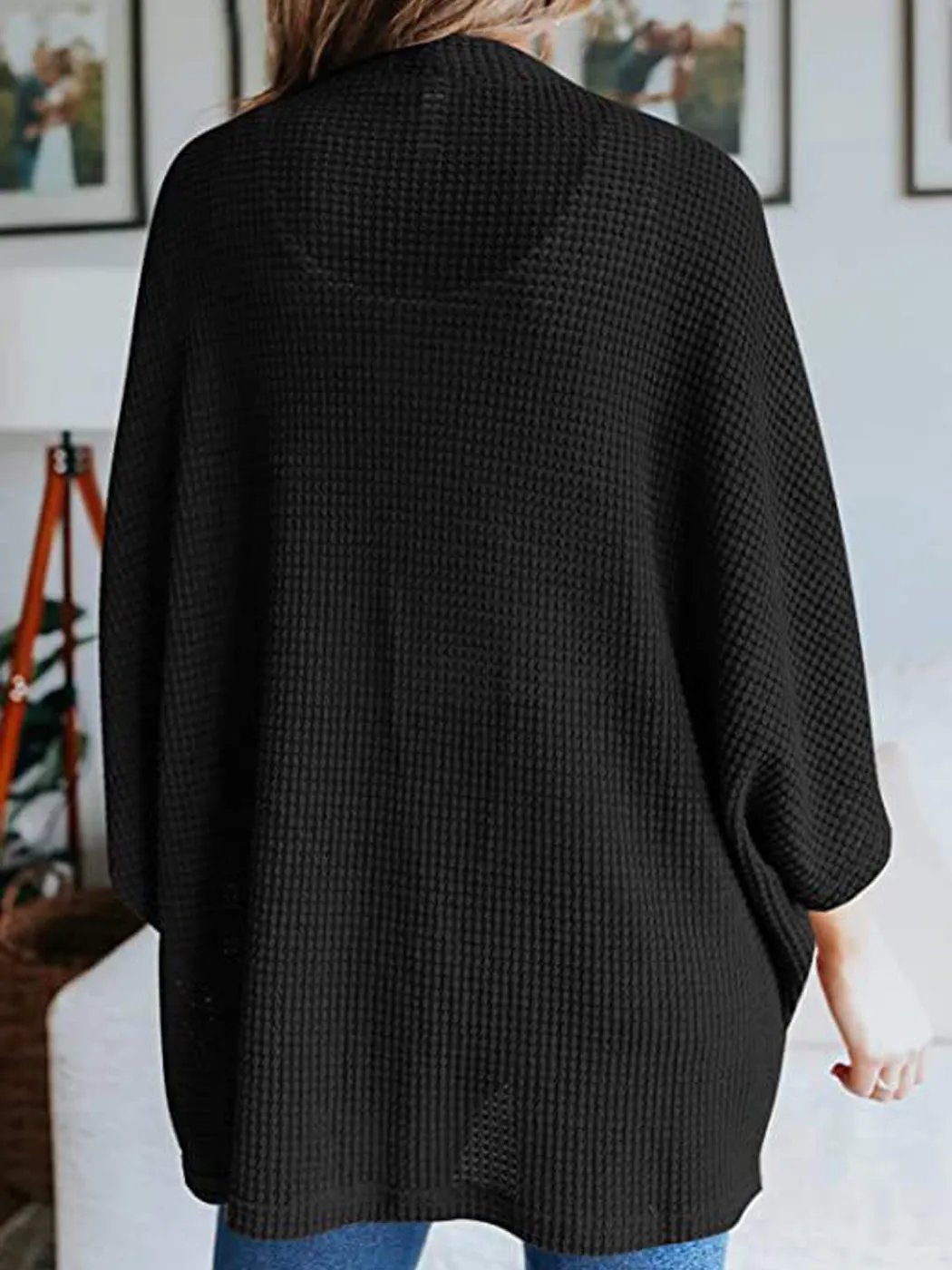 Anna-Kaci Women's Waffle Knit Kimono Cardigans Lightweight 3/4 Batwing Sleeve Sweater Beach Cover Up