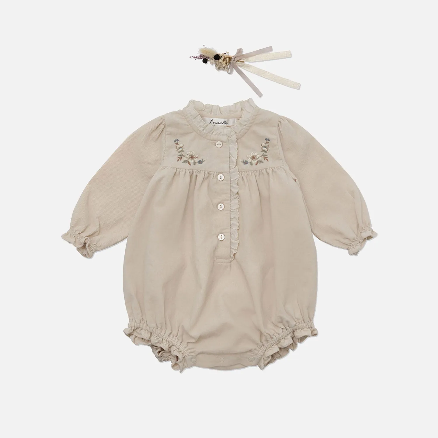 Baby Cotton Corduroy Ameli Romper - Beige