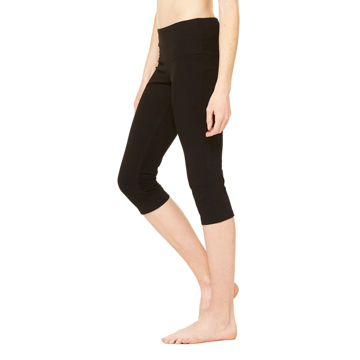Bella   Canvas Women's Black Cotton/Spandex Capri Fit Legging