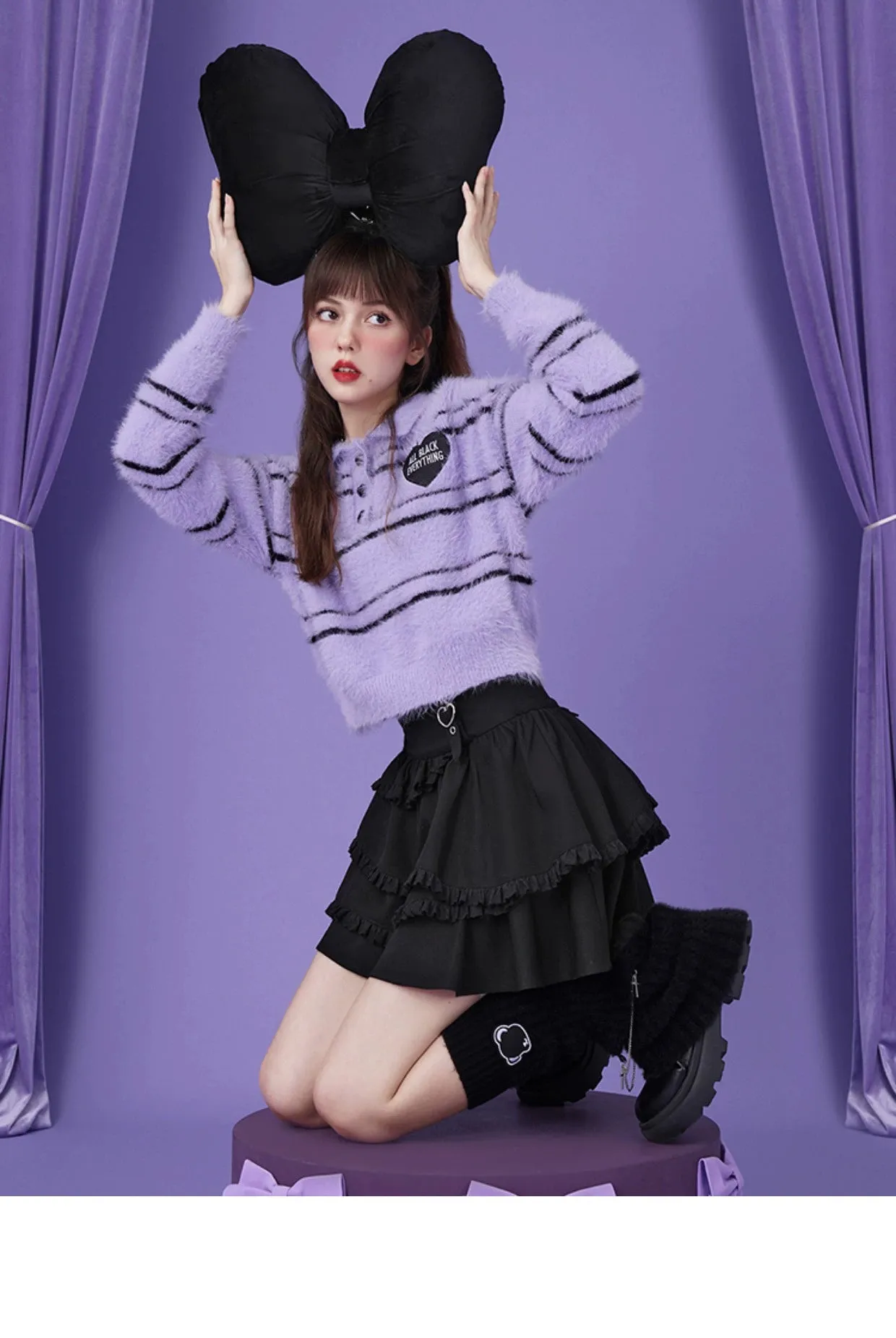 Black Jirai Kei Skirt Sweetheart Tiered Skirt High Waist Mini Skirt