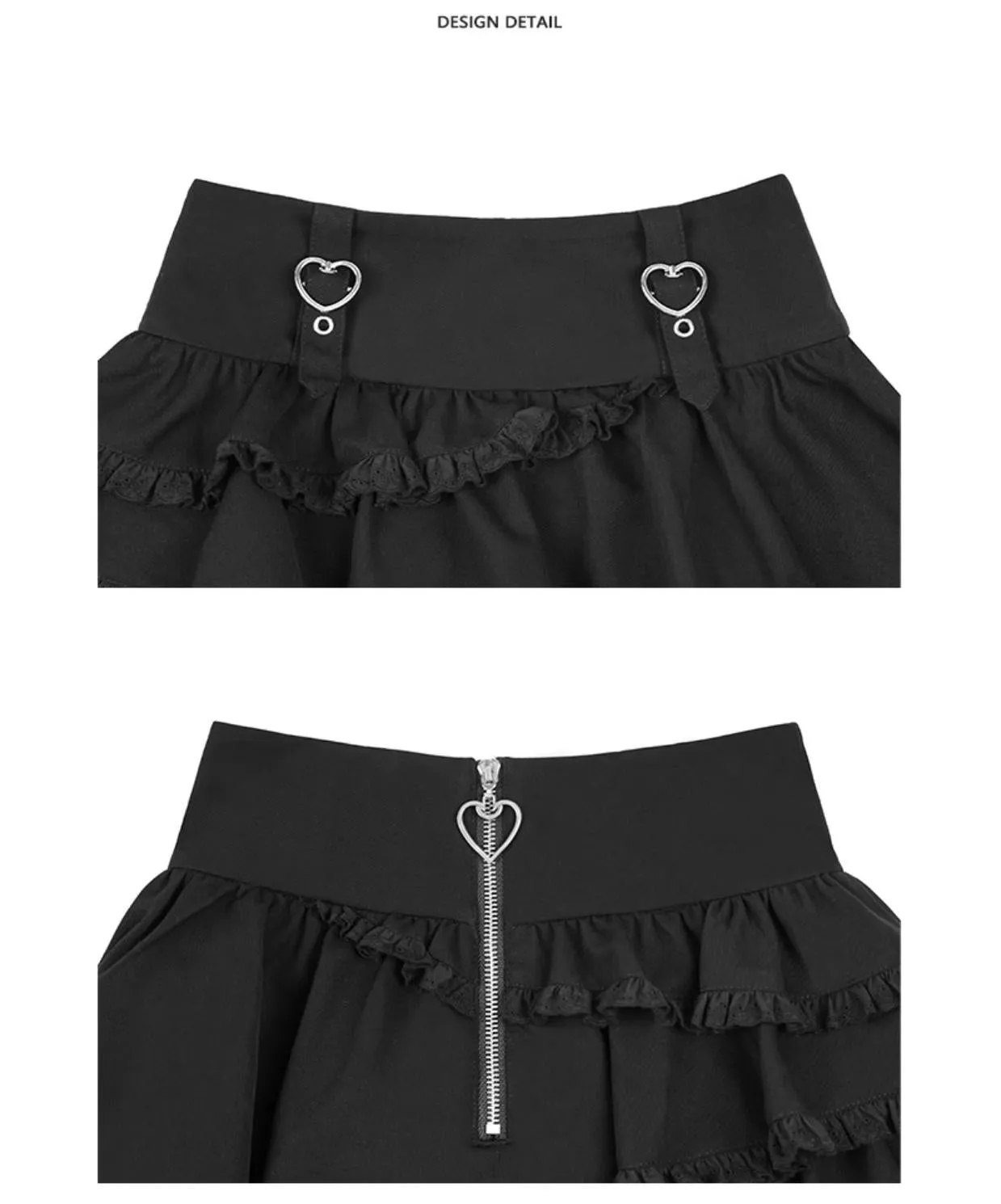 Black Jirai Kei Skirt Sweetheart Tiered Skirt High Waist Mini Skirt