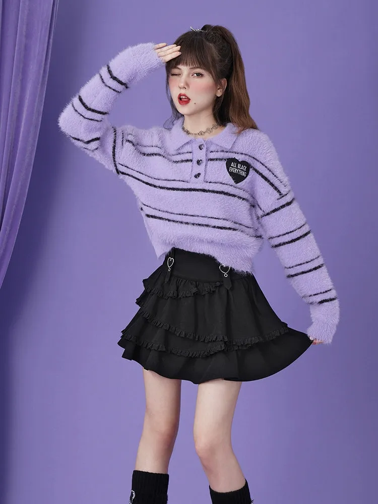 Black Jirai Kei Skirt Sweetheart Tiered Skirt High Waist Mini Skirt