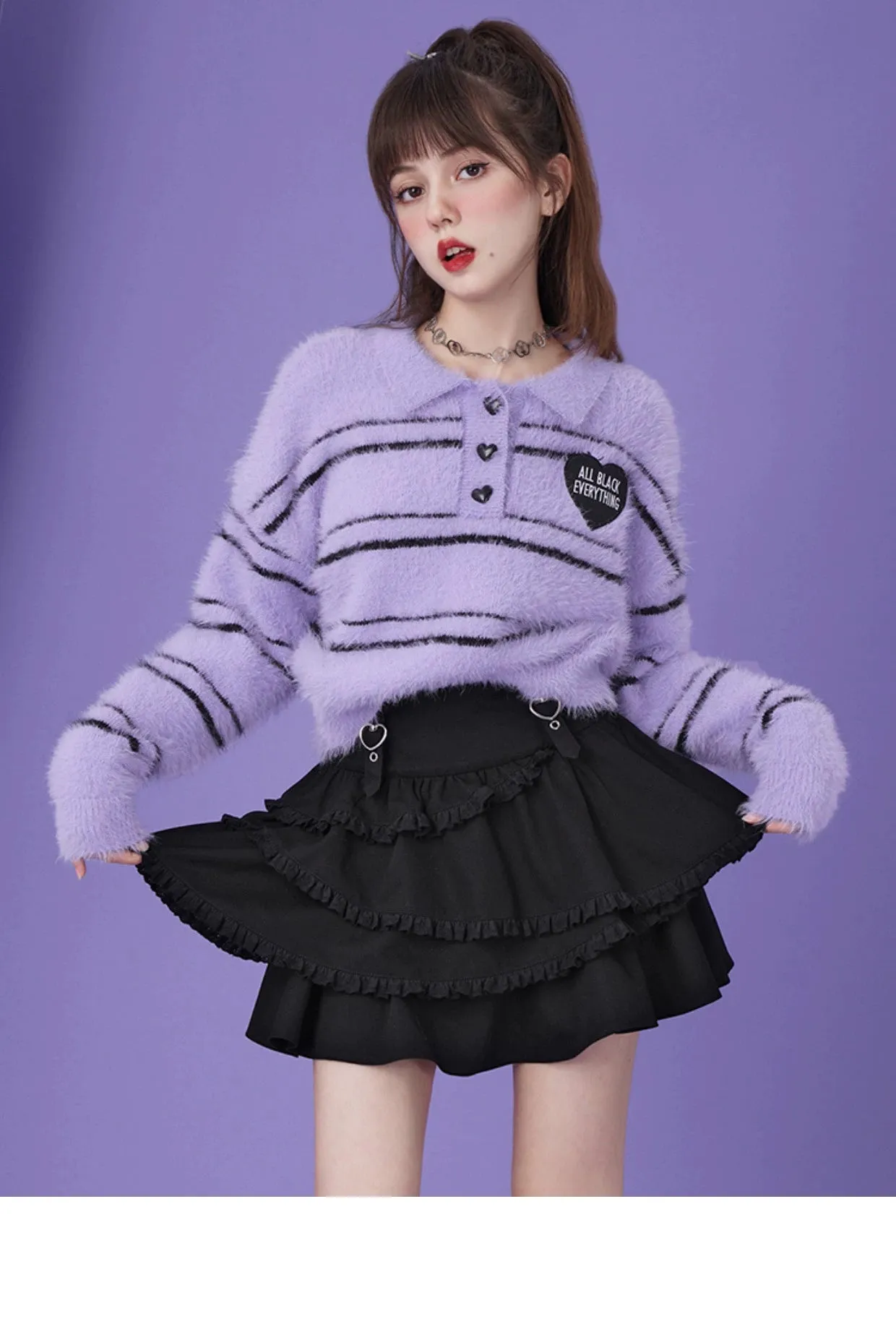 Black Jirai Kei Skirt Sweetheart Tiered Skirt High Waist Mini Skirt