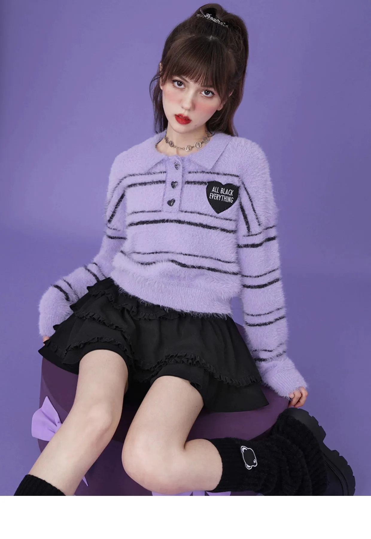 Black Jirai Kei Skirt Sweetheart Tiered Skirt High Waist Mini Skirt