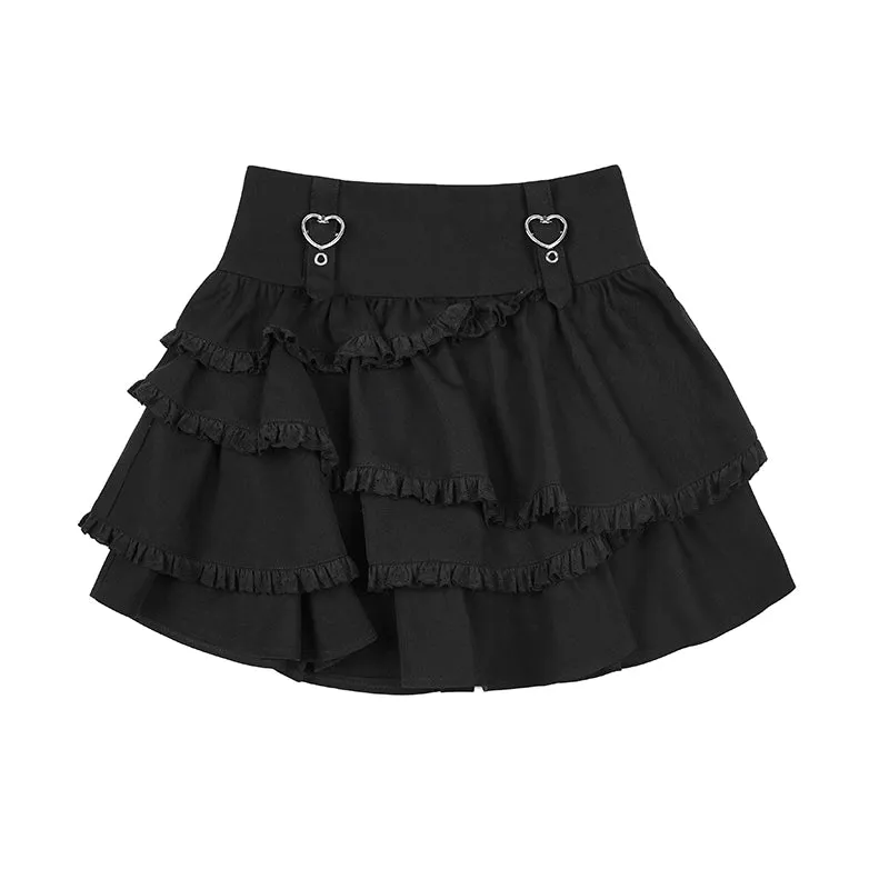 Black Jirai Kei Skirt Sweetheart Tiered Skirt High Waist Mini Skirt