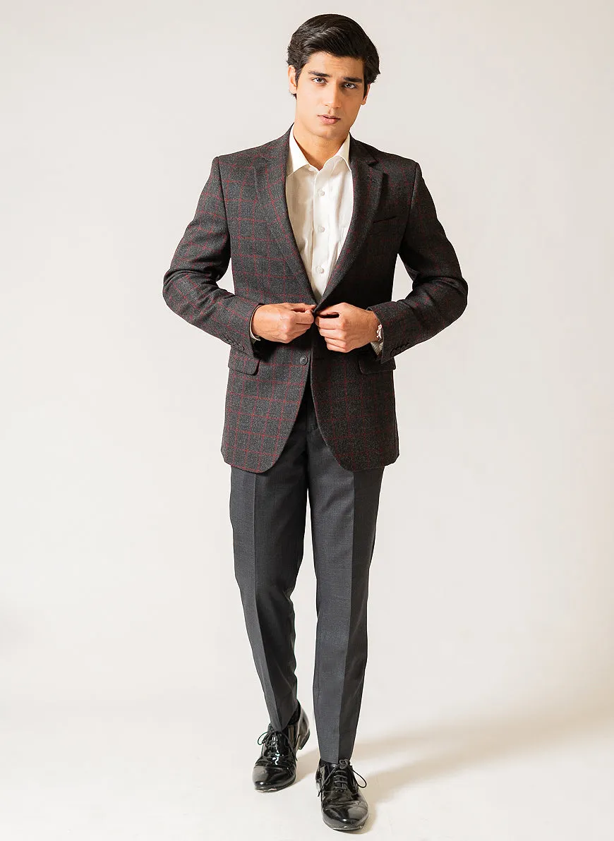 Charcoal Grey Window Checks Worsted Tweed Classic Blazer