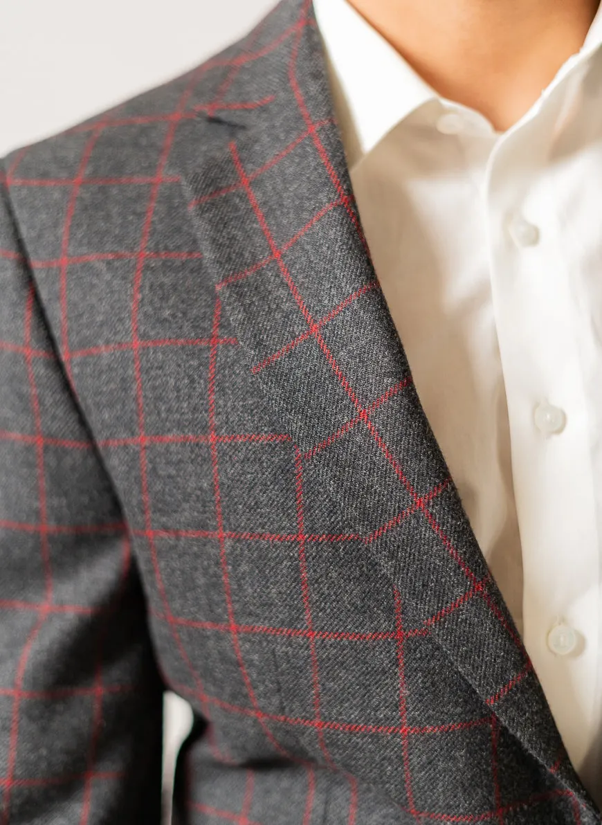 Charcoal Grey Window Checks Worsted Tweed Classic Blazer