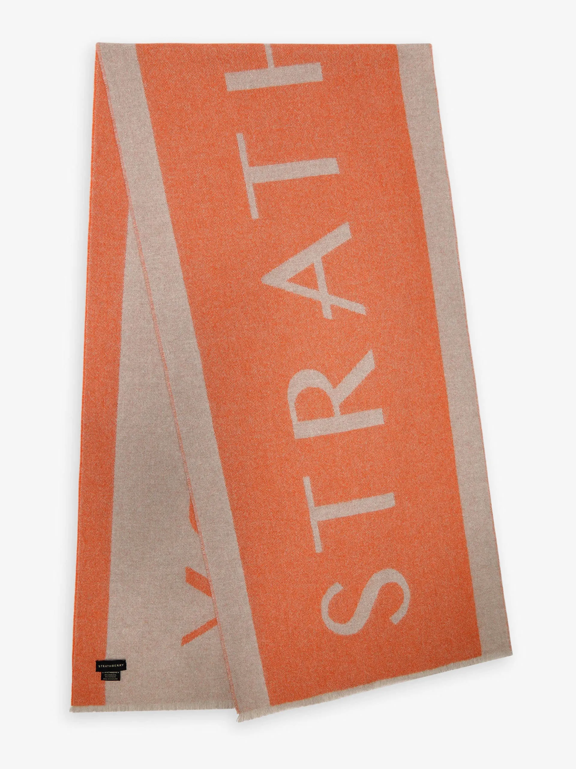 Cinnamon orange and desert wool/cashmere logo scarf
