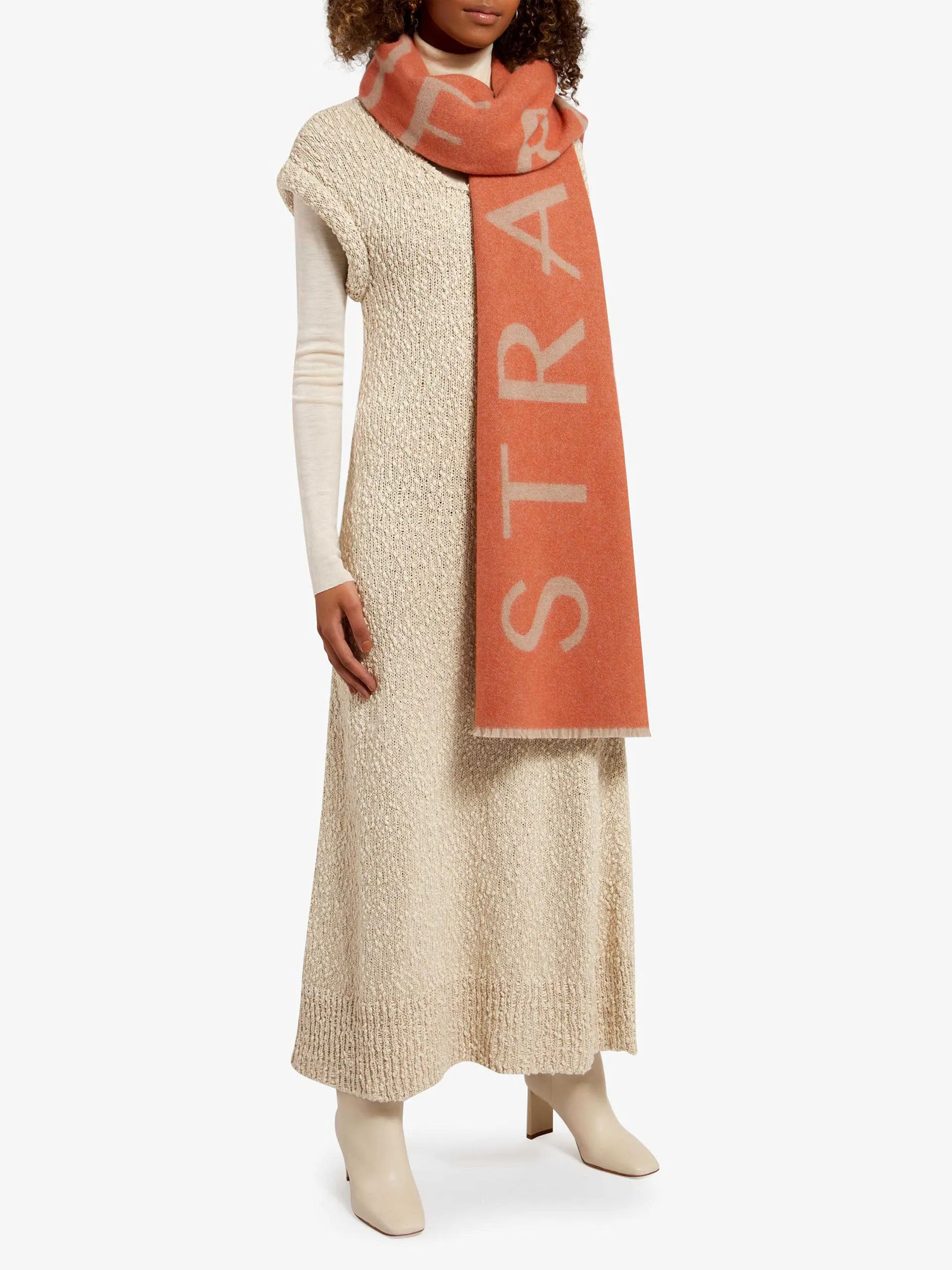Cinnamon orange and desert wool/cashmere logo scarf
