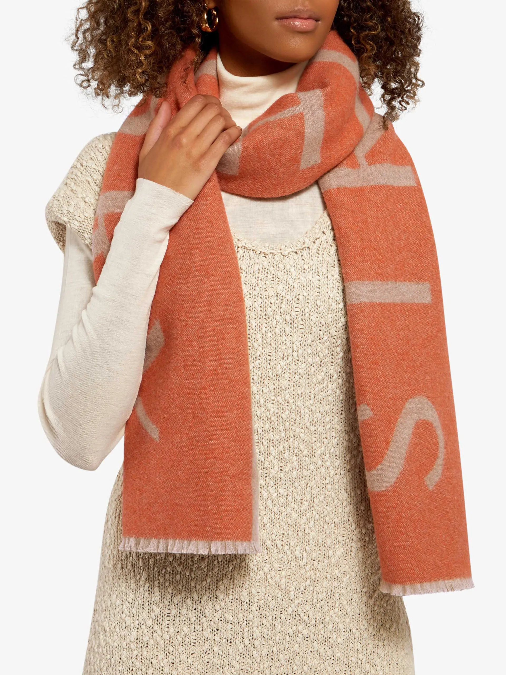Cinnamon orange and desert wool/cashmere logo scarf