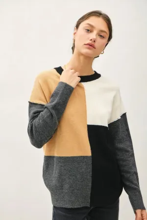 CREW NECK COLOR BLOCKED SWEATER