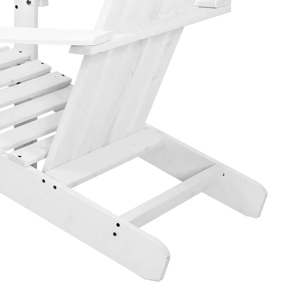 Gardeon 2PC Adirondack Outdoor Table and Chair Wooden Beach Chair Patio Furniture White