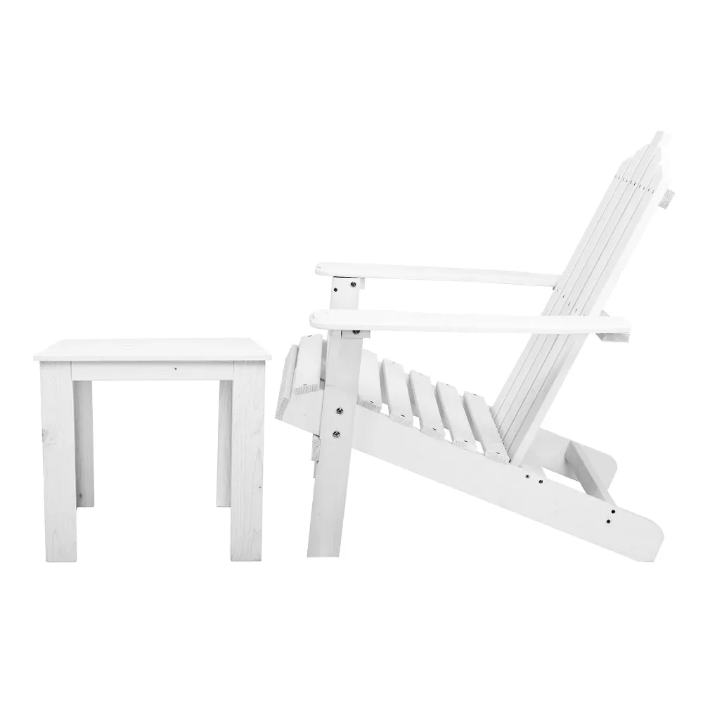 Gardeon 2PC Adirondack Outdoor Table and Chair Wooden Beach Chair Patio Furniture White
