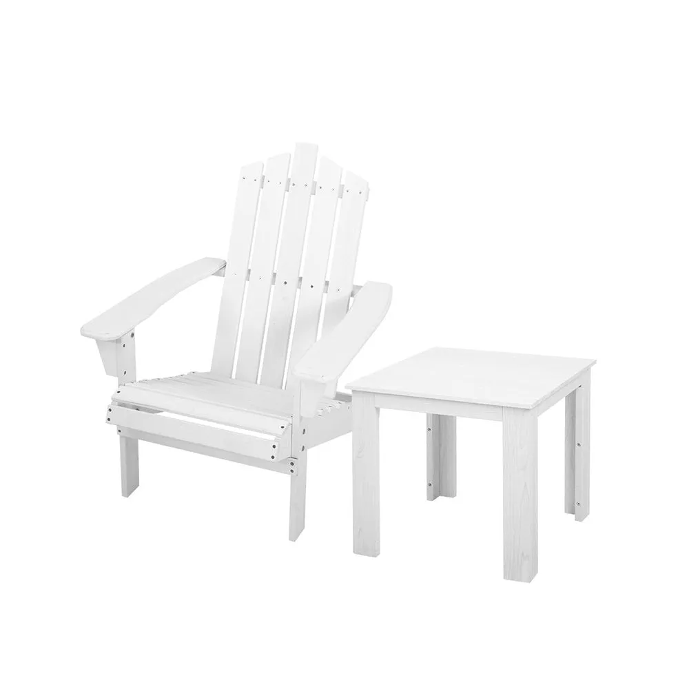 Gardeon 2PC Adirondack Outdoor Table and Chair Wooden Beach Chair Patio Furniture White