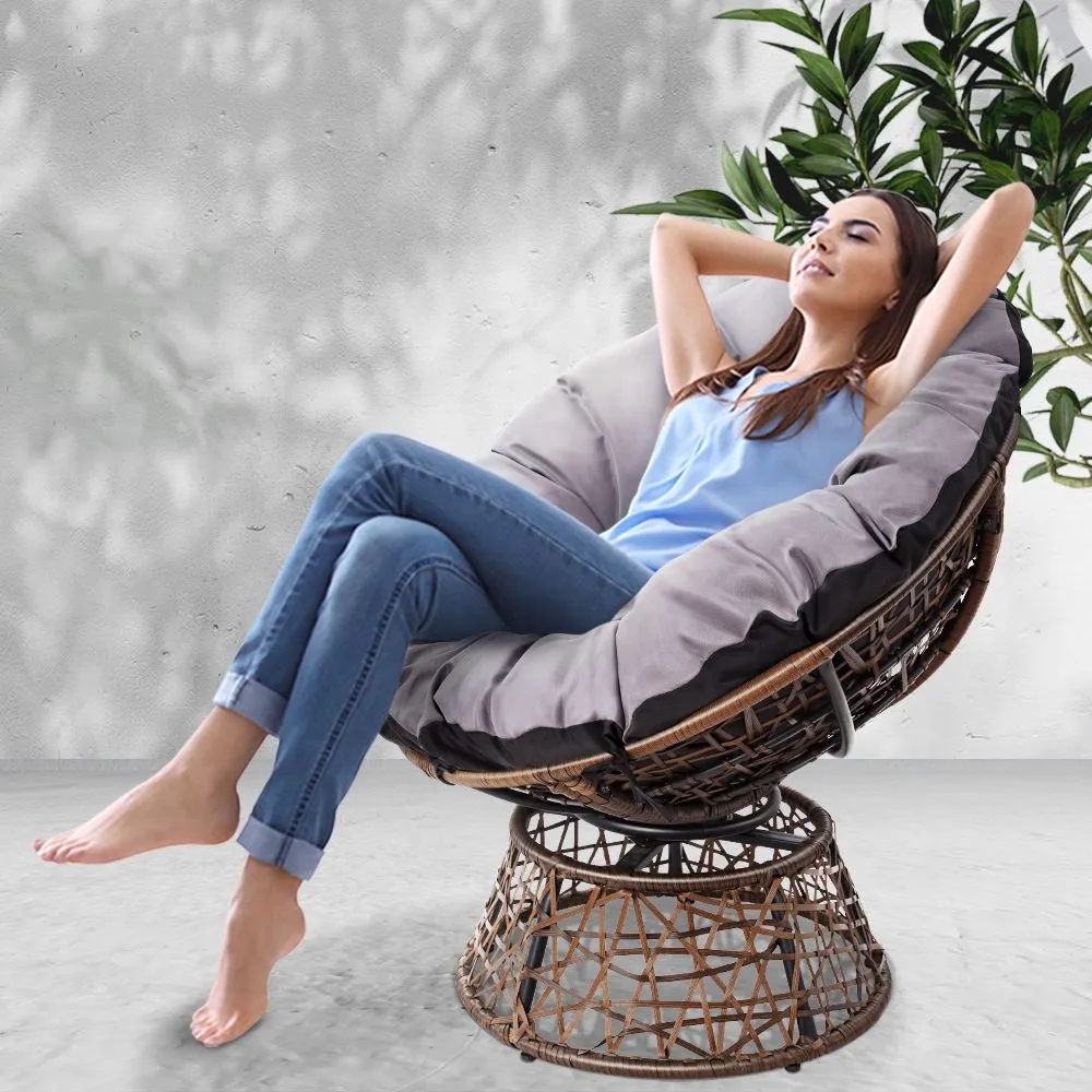 Gardeon Outdoor Chairs Outdoor Furniture Papasan Chair Wicker Patio Garden Brown