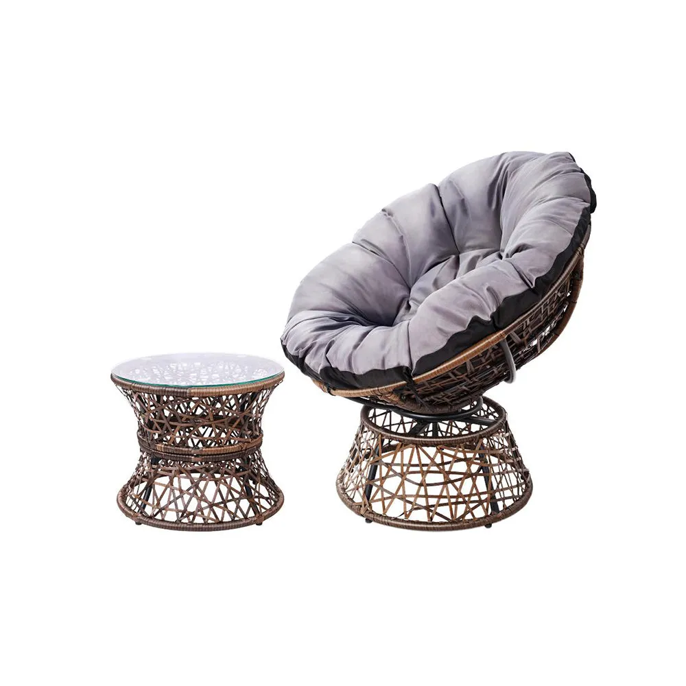 Gardeon Outdoor Lounge Setting Papasan Chair Wicker Table Garden Furniture Brown