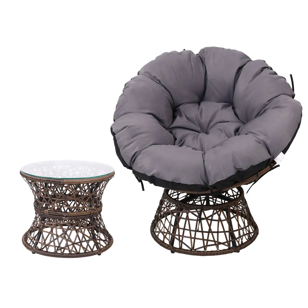 Gardeon Outdoor Lounge Setting Papasan Chair Wicker Table Garden Furniture Brown