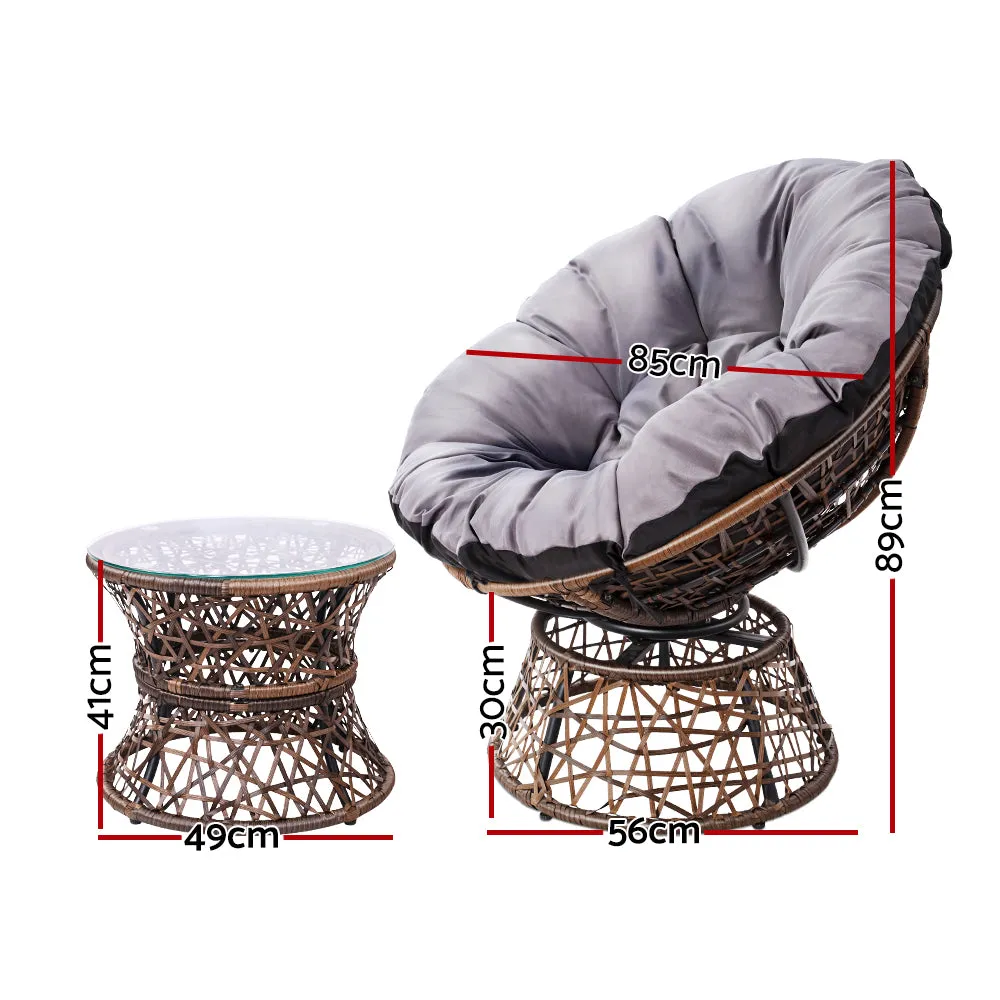Gardeon Outdoor Lounge Setting Papasan Chair Wicker Table Garden Furniture Brown