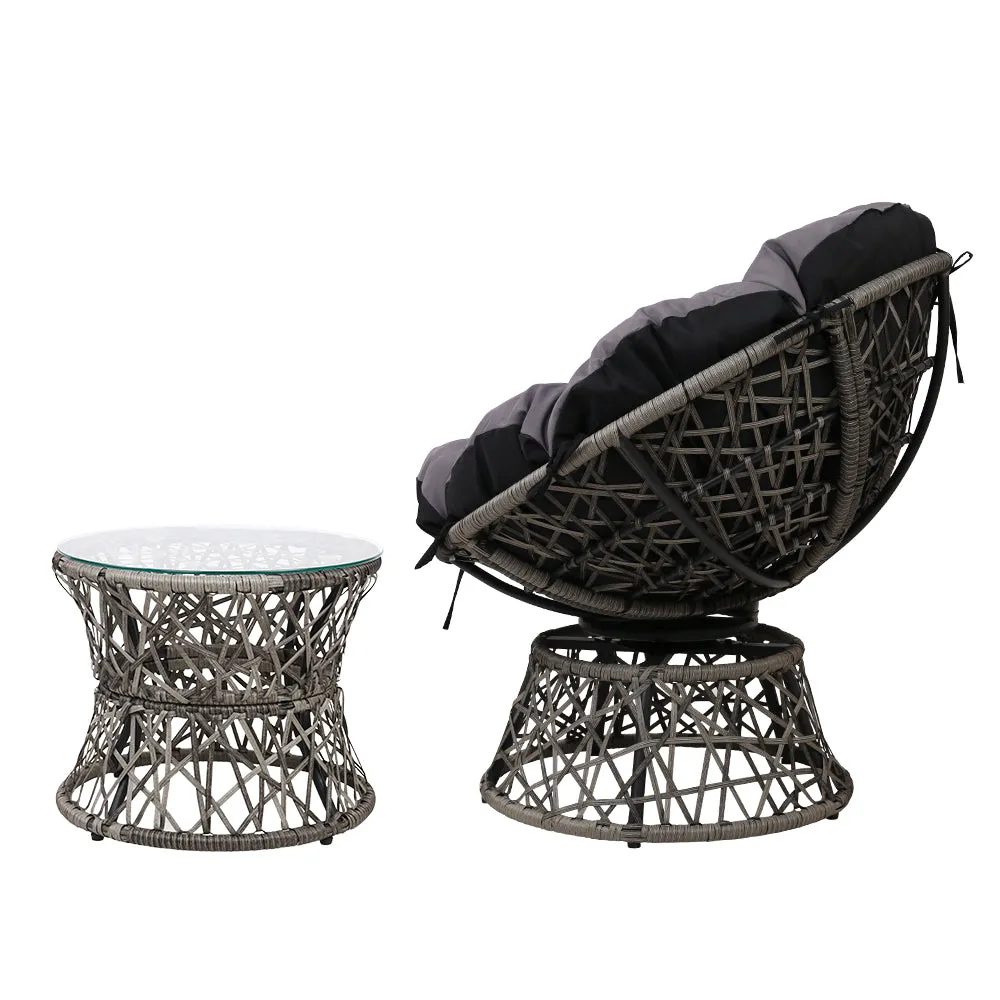 Gardeon Outdoor Lounge Setting Papasan Chair Wicker Table Garden Furniture Grey