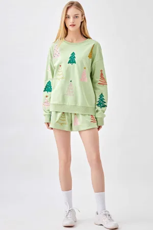 Glistening Pine Embroidery Sweatshirt