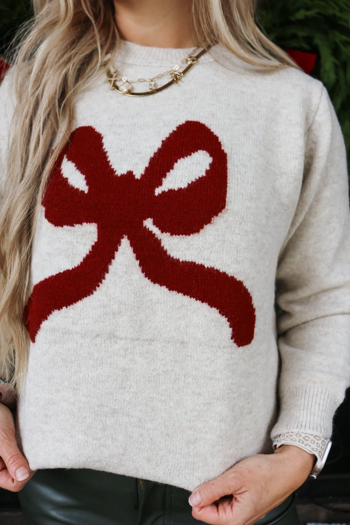Holiday Class Bow Oatmeal Sweater