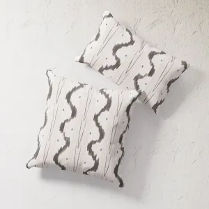 Indoor / Outdoor Pillow - Black & White Ikat Waves