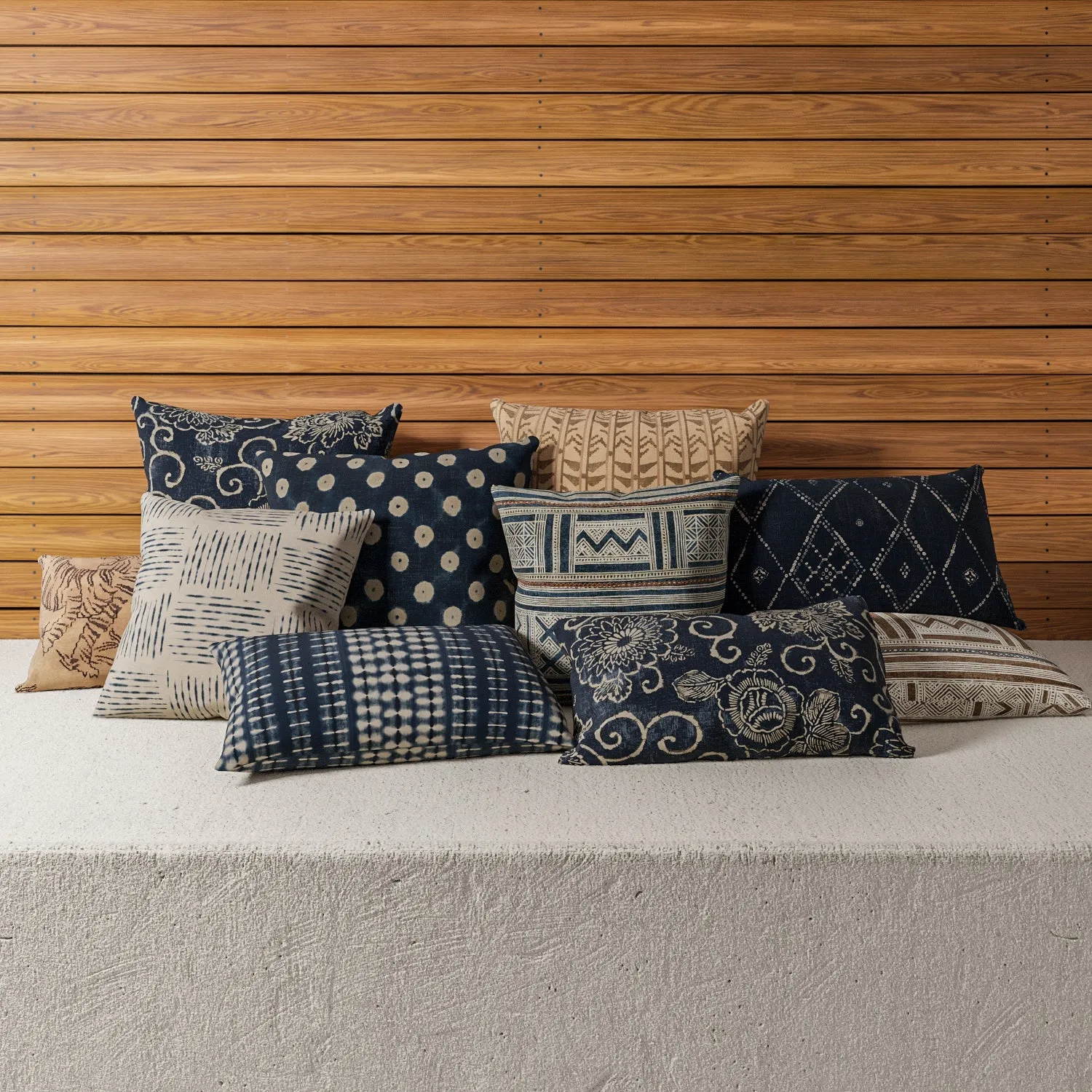 Indoor / Outdoor Pillow - Indigo Resist Dye Polka Dot