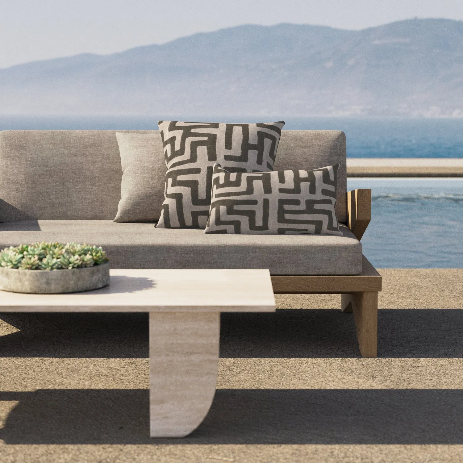Indoor / Outdoor Pillow - Kuba Cloth (Grey)