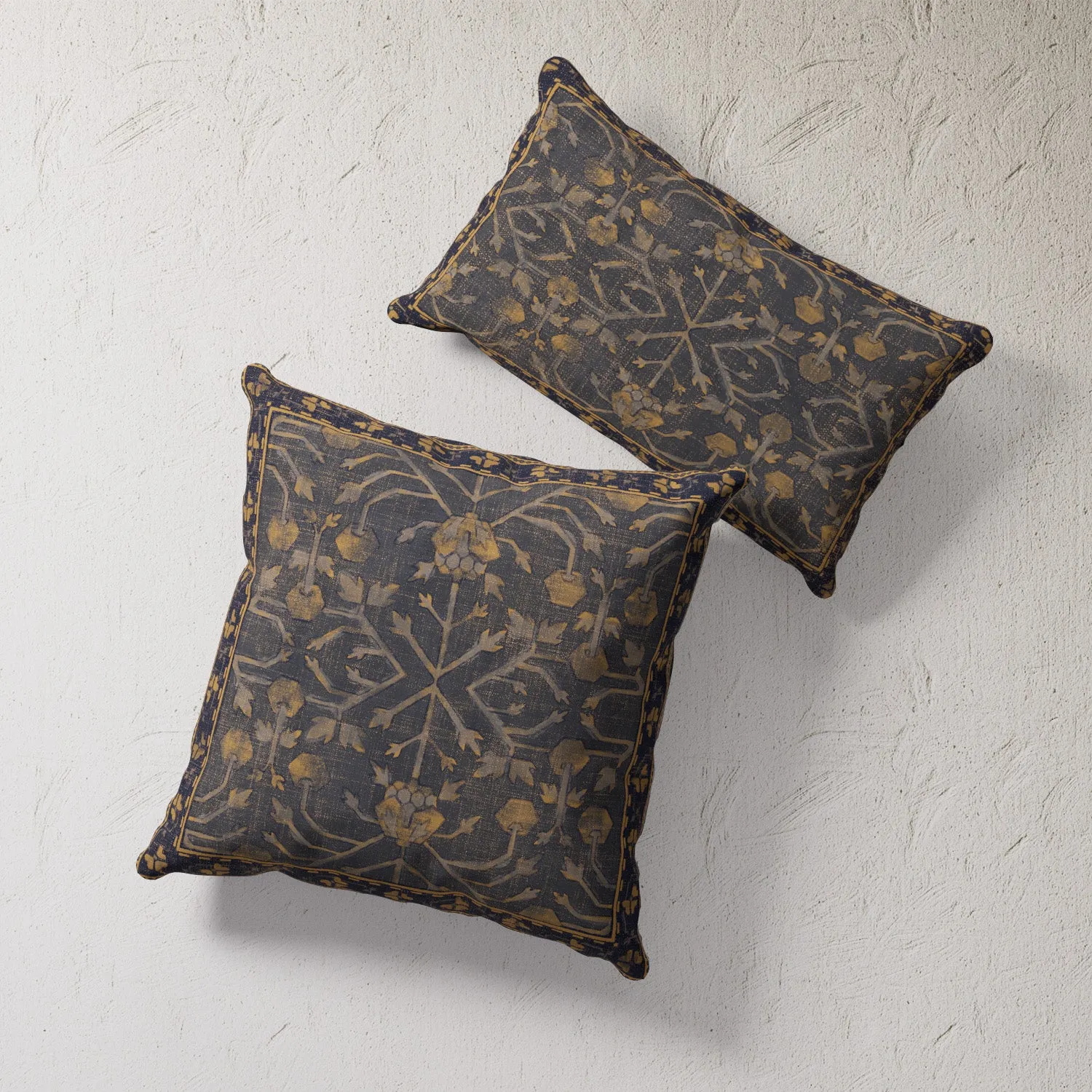 Indoor / Outdoor Pillow - Suzani Border (Blue/Grey)