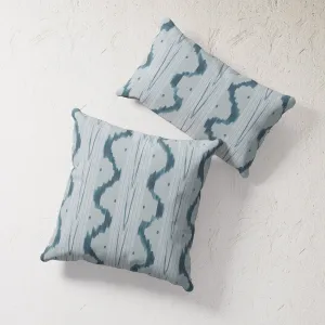Indoor / Outdoor Pillow - Teal Ikat Waves