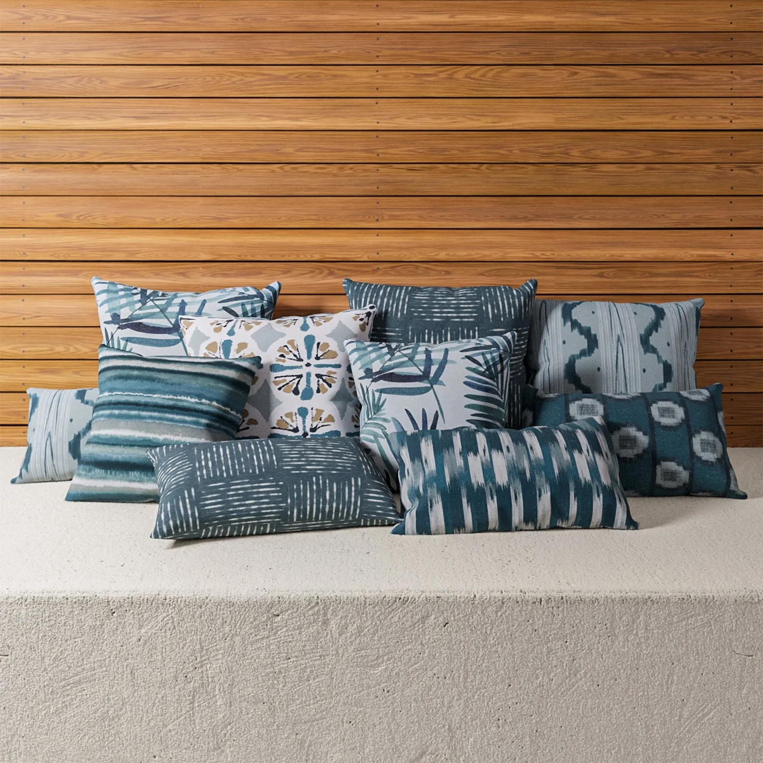 Indoor / Outdoor Pillow - Teal Ikat Waves