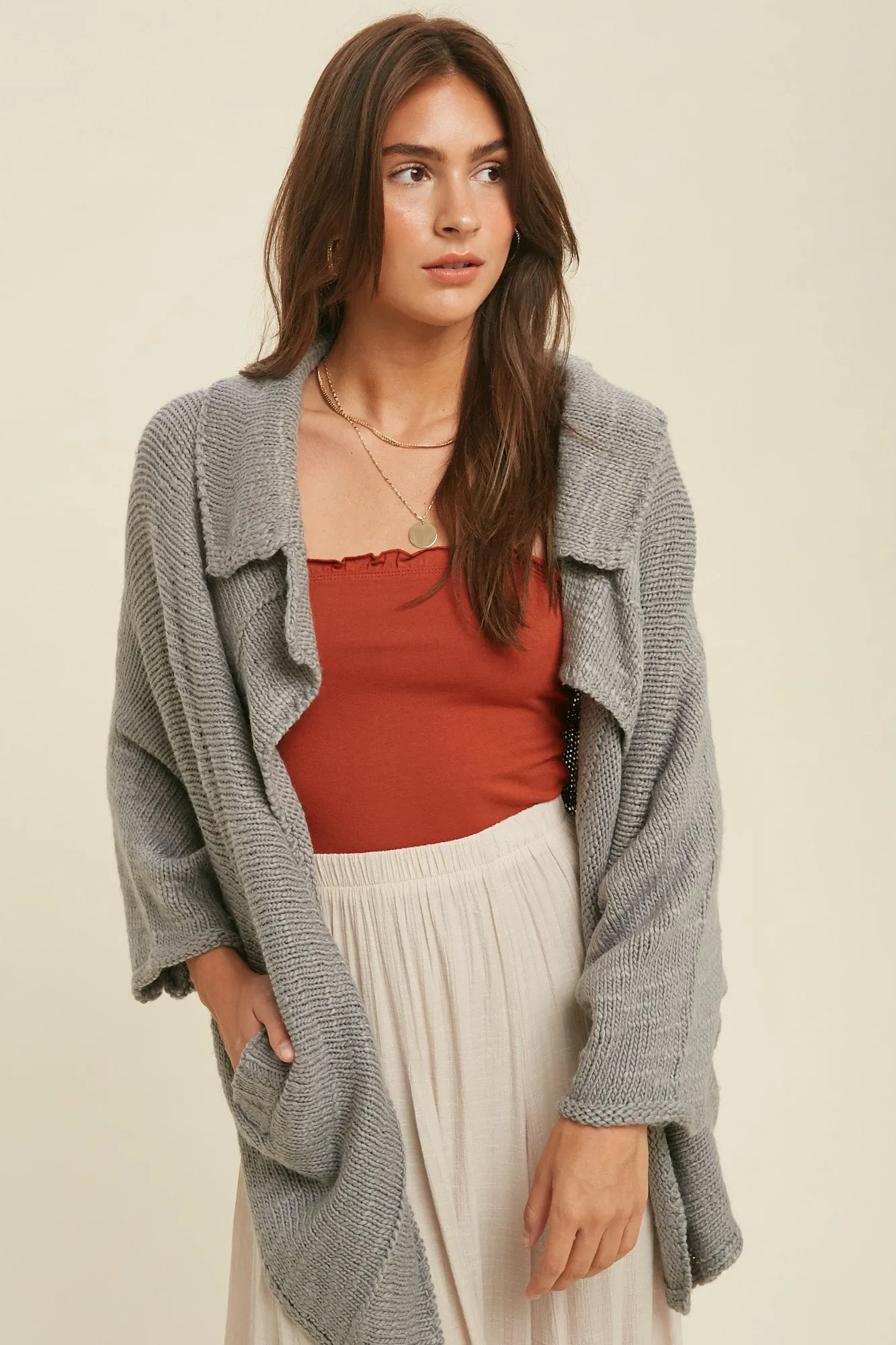Ira Shawl Cardigan in Gray