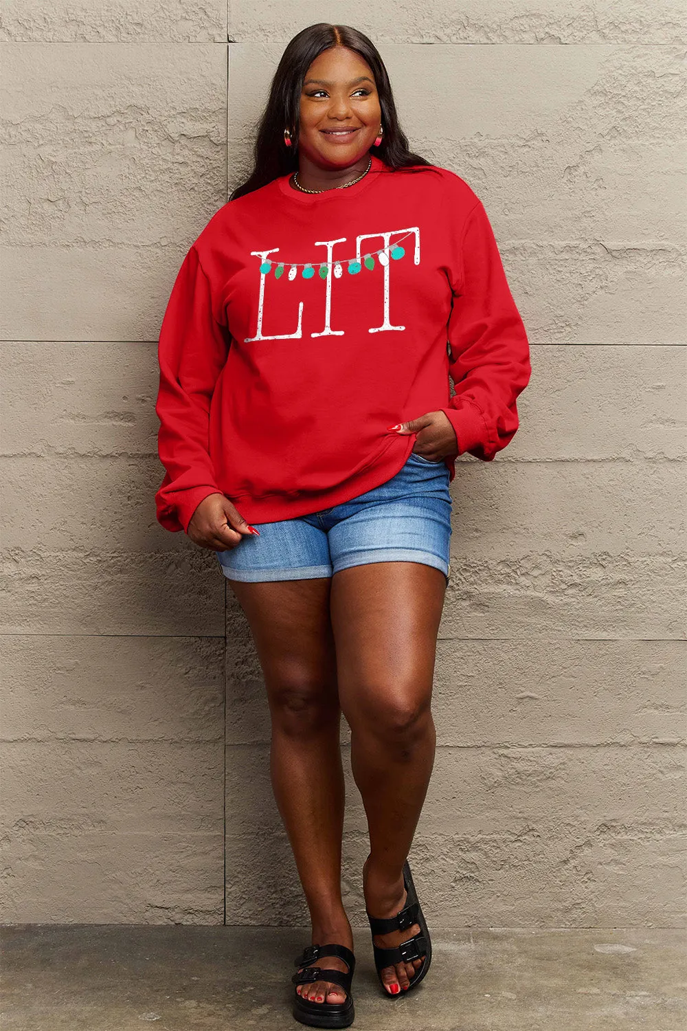kesley Christmas Sweater Cute Winter Holiday Simply Love Petite and Full Size LIT Long Sleeve Sweatshirt