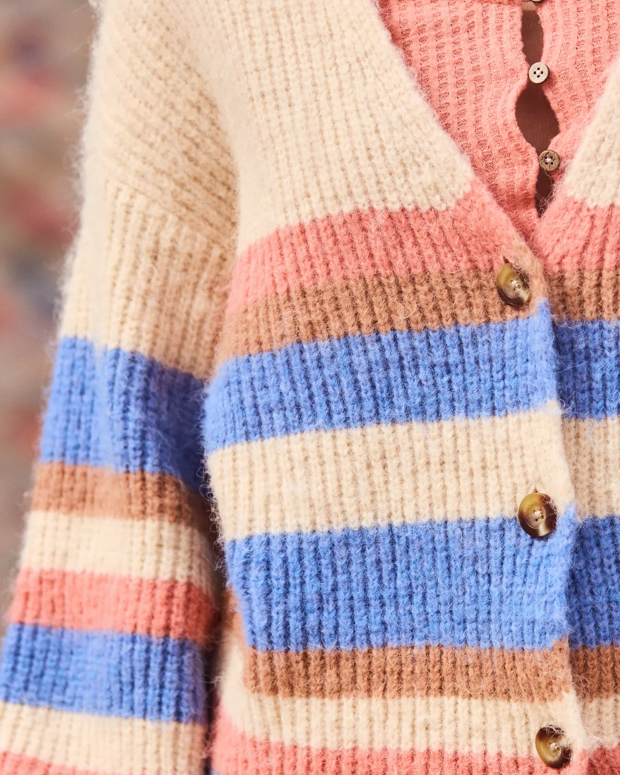 Marble Tiles Stripe Cardigan in Parchment