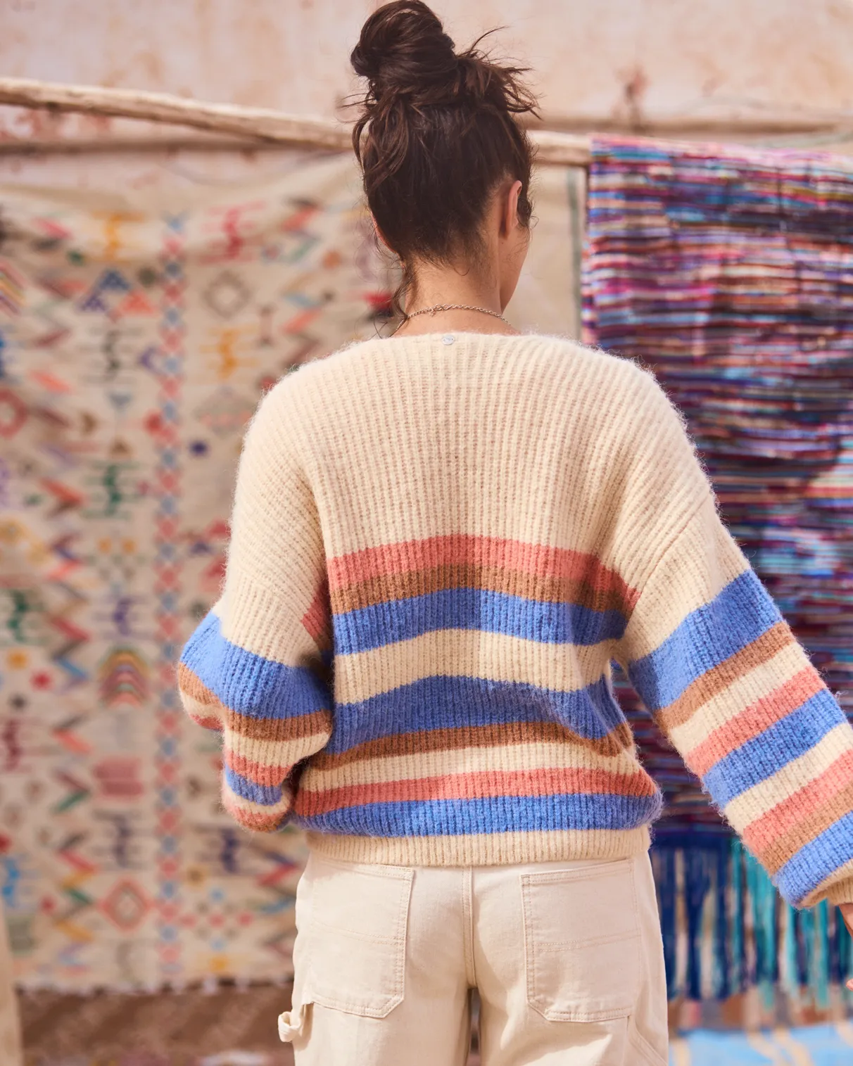 Marble Tiles Stripe Cardigan in Parchment
