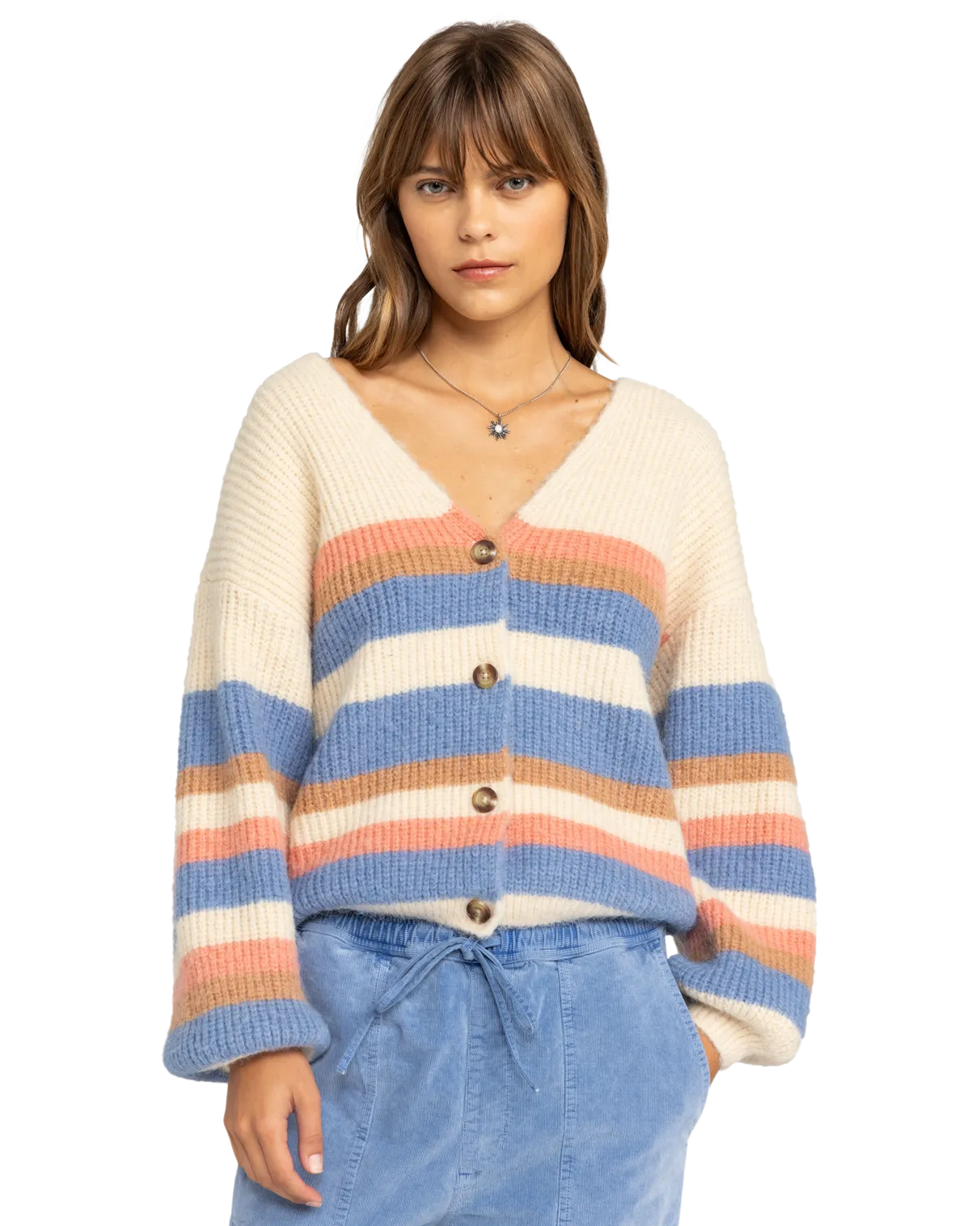 Marble Tiles Stripe Cardigan in Parchment