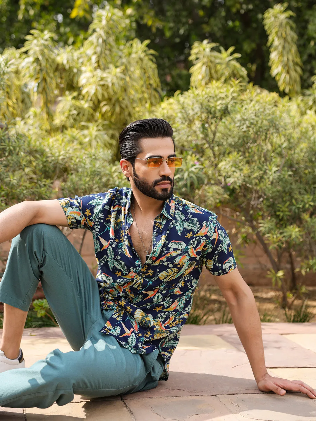 Men's Floral Print Pure Viscose Rayon Multi Colour Casual Shirt