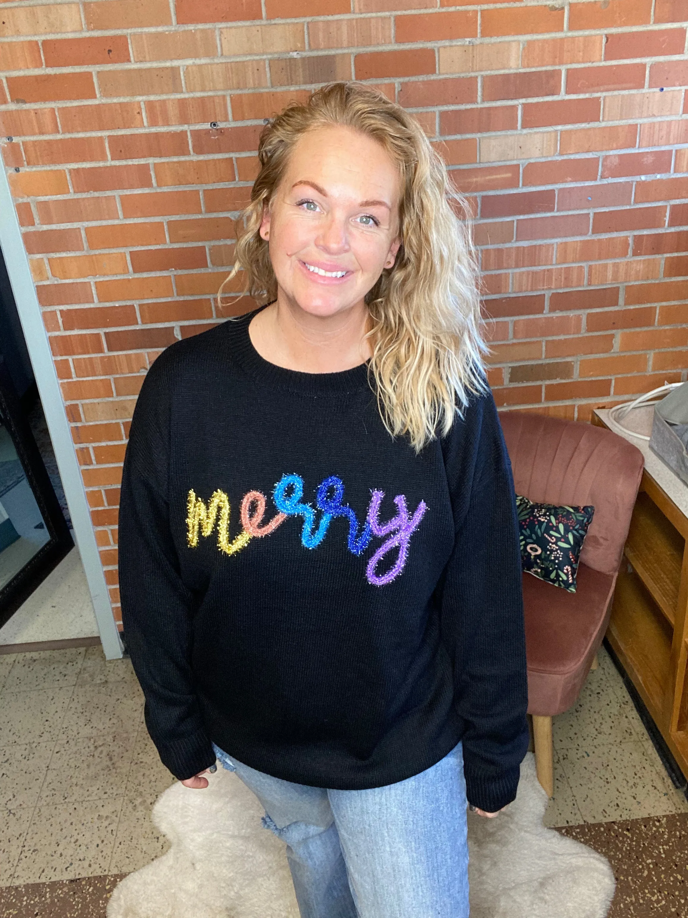 Merry Everything Black Sweater