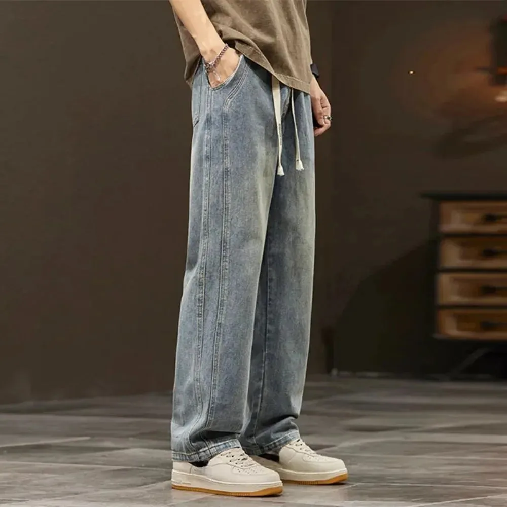 New OB GYM Elastic loose straight jeans