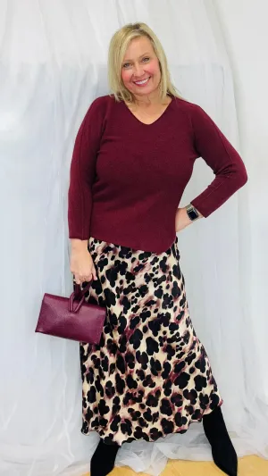 Nicole Leopard Skirt - Burgundy