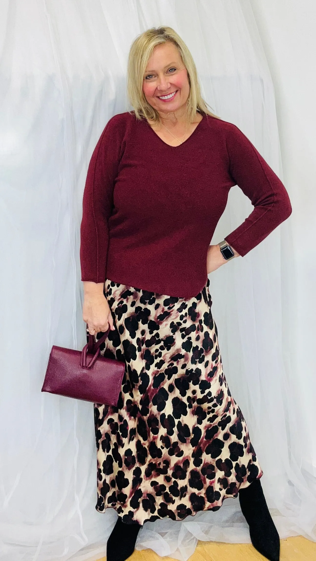 Nicole Leopard Skirt - Burgundy