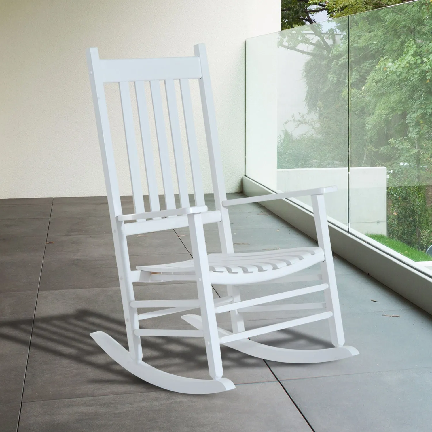 Outdoor Porch Rocking Chair Armchair Wooden Patio Rocker Balcony Deck Garden Seat White